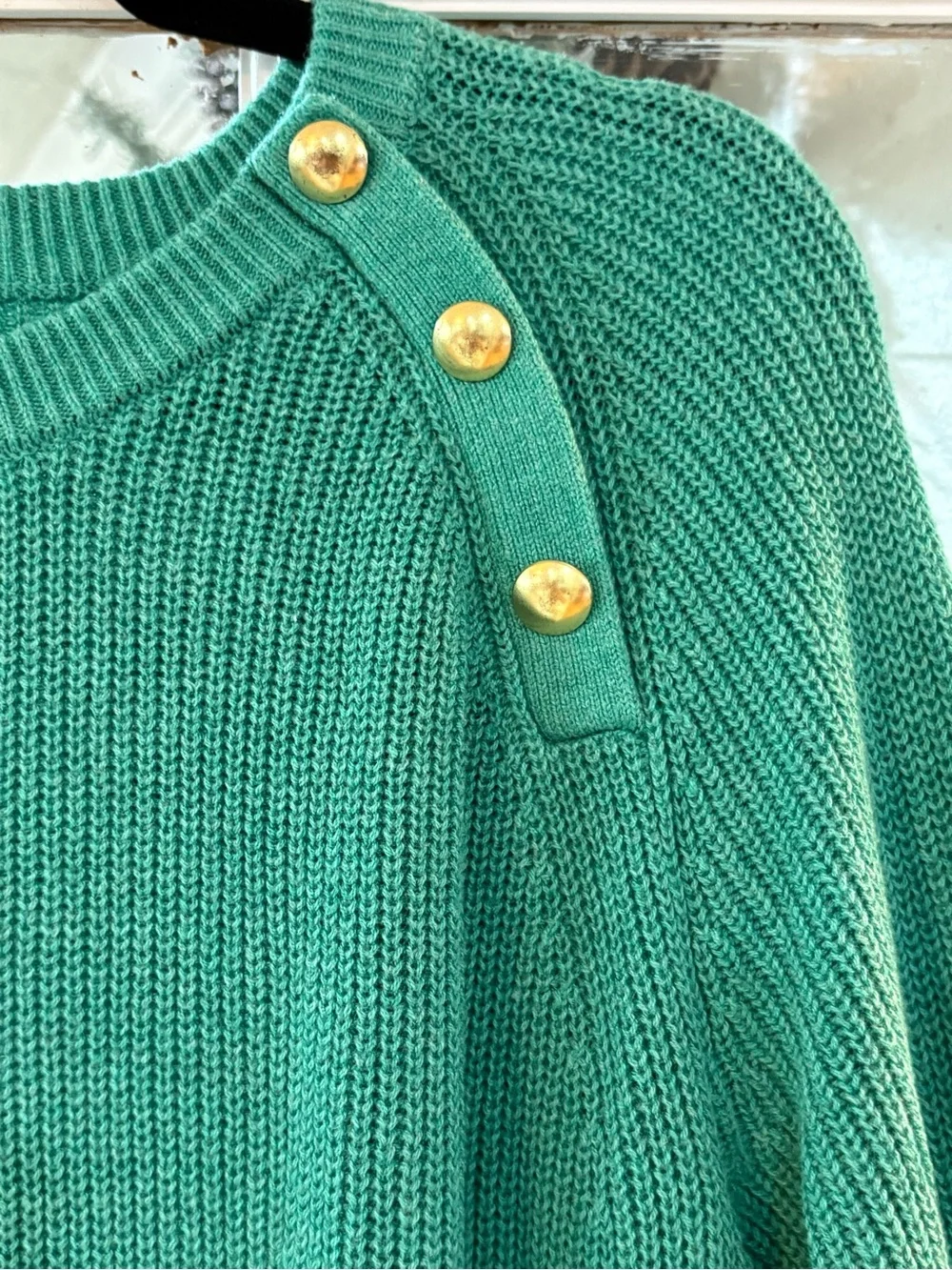 J.Crew Green Button Shoulder Cotton Blend Knit Sweater Size Large